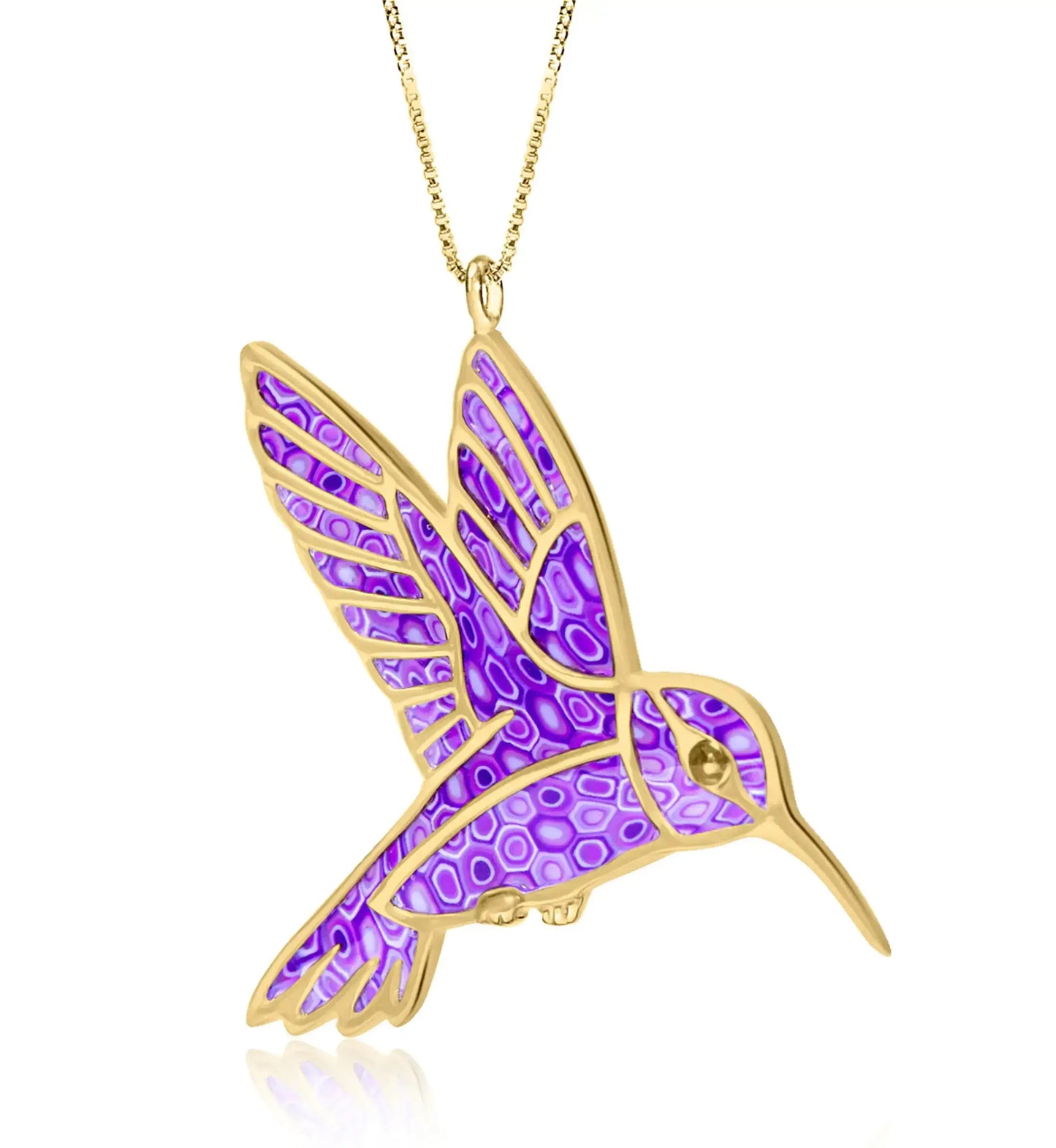 14k Gold Hummingbird Necklace - Multiple Colors Available