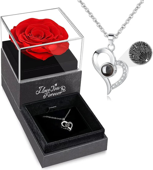 Preserved Rose & Heart Necklace