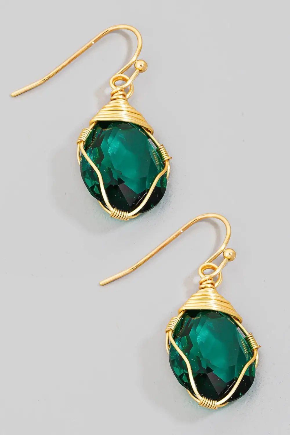 Wire-wrapped Glass Dangle Earrings