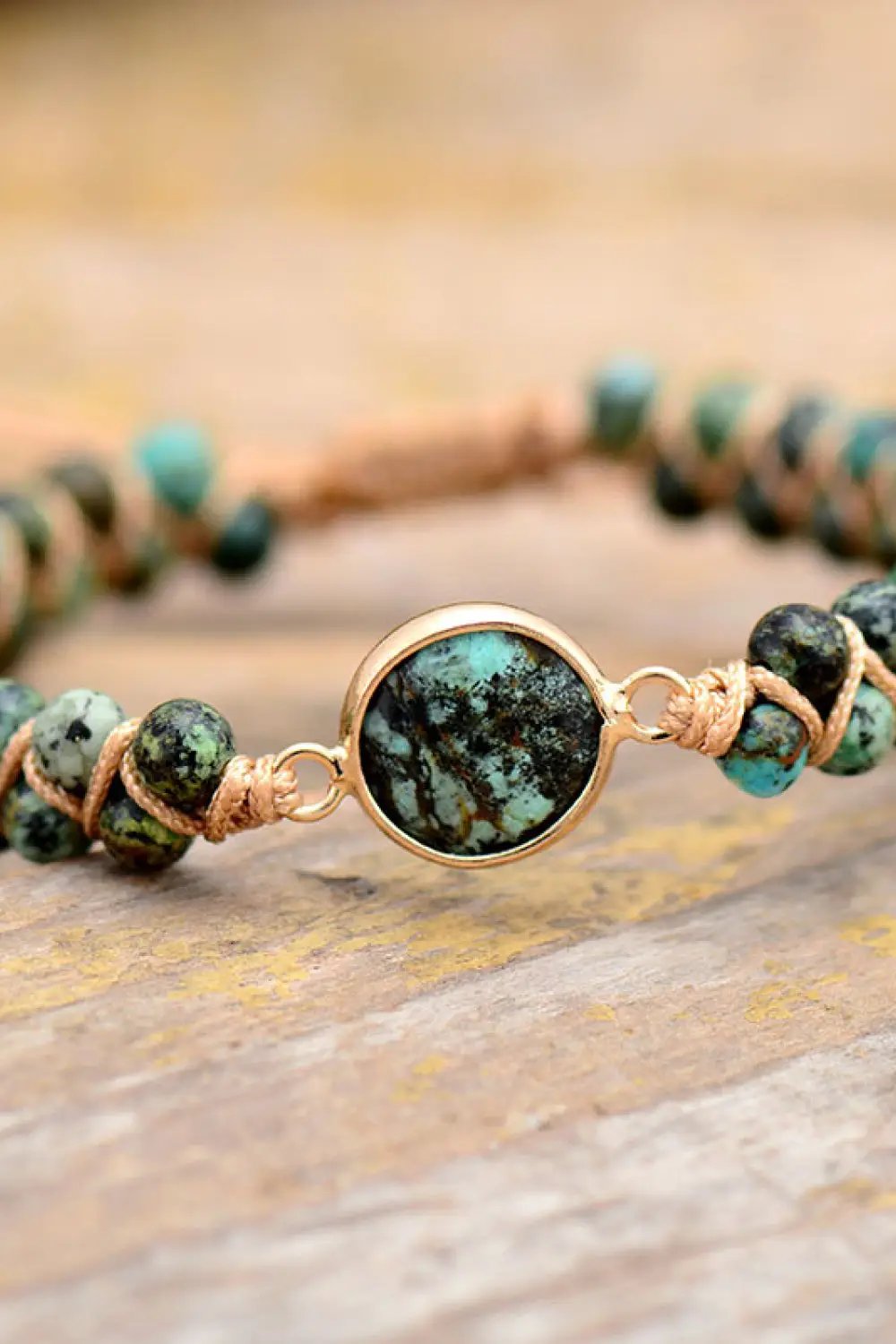 Handmade Beaded Bracelet - Teal & Gold