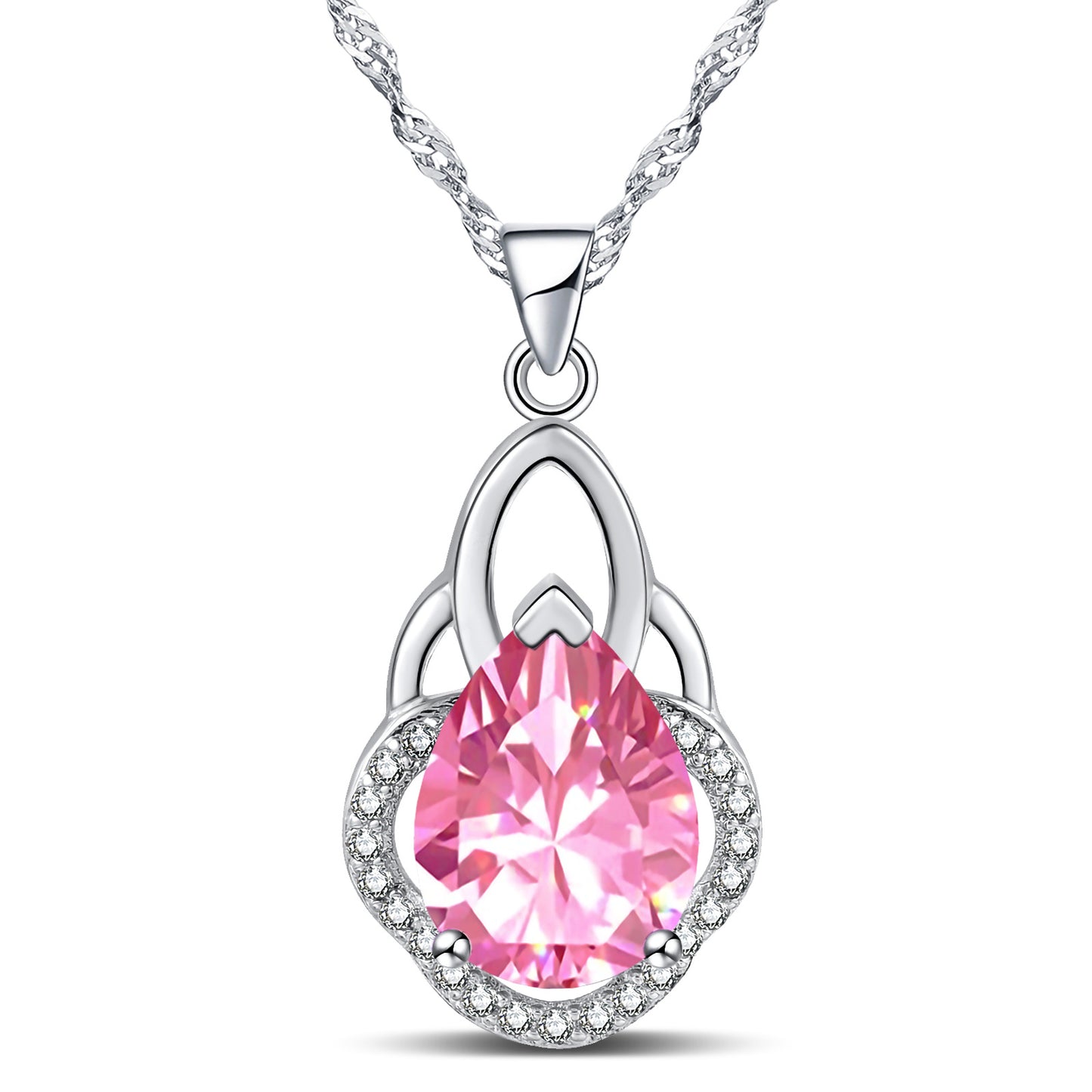 Emma Manor 14k White Gold-Plated Pear Shape Cubic Zirconia Crown Pendant Necklace