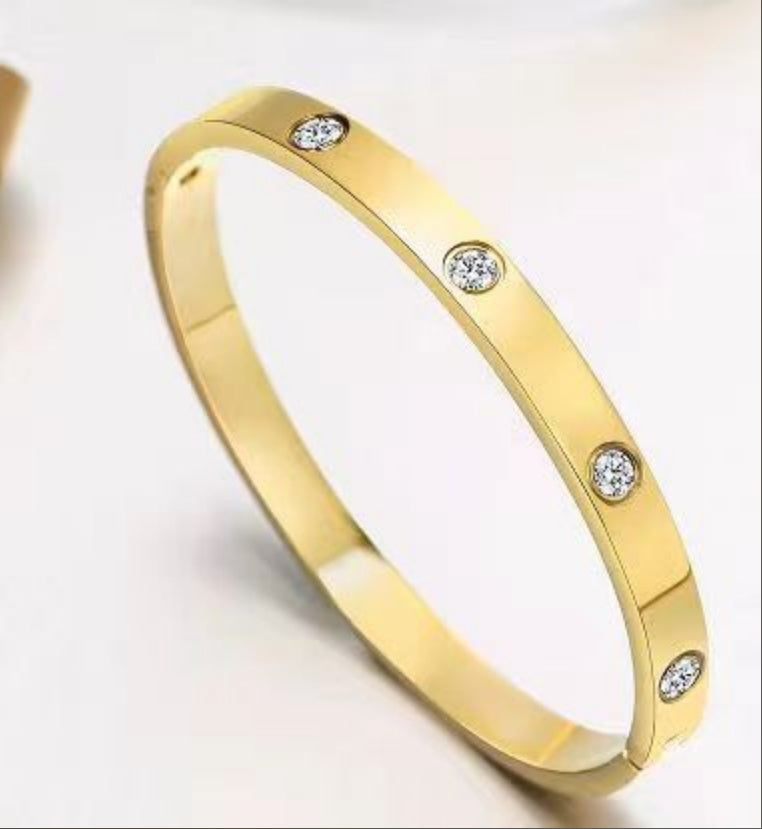 14k Gold-plated Bangle Bracelet with Cubic Zirconia