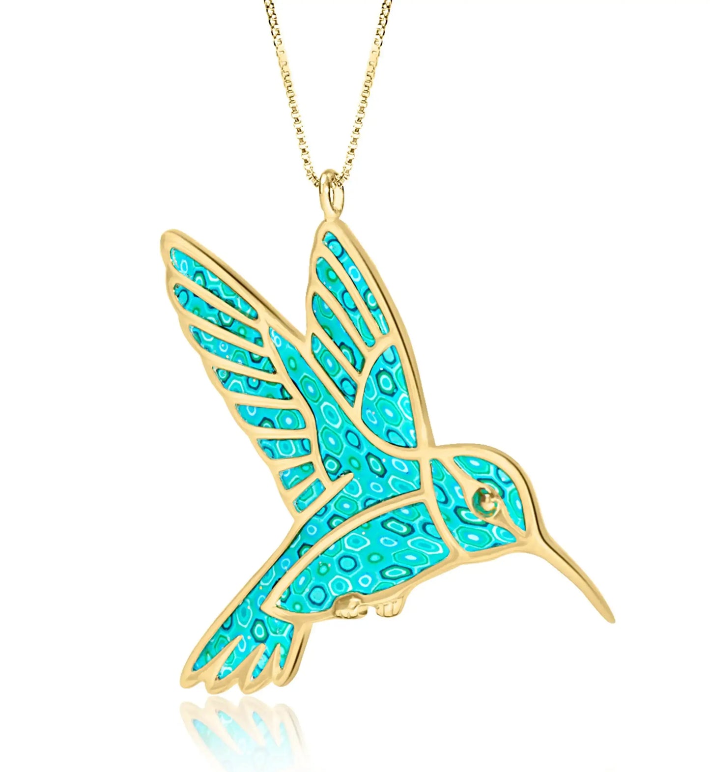 14k Gold Hummingbird Necklace - Multiple Colors Available