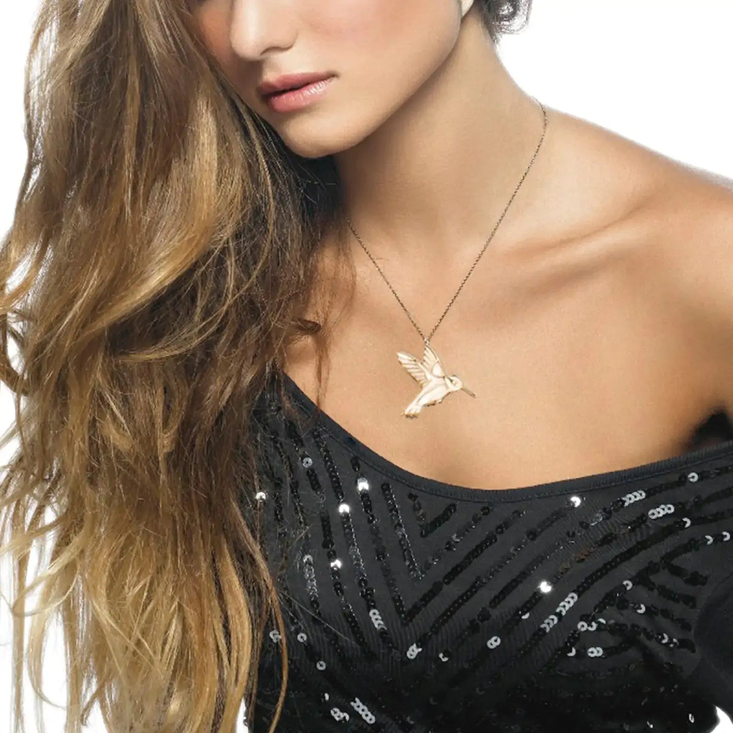 14k Gold Hummingbird Necklace - Multiple Colors Available