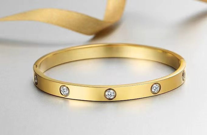 14k Gold-plated Bangle Bracelet with Cubic Zirconia