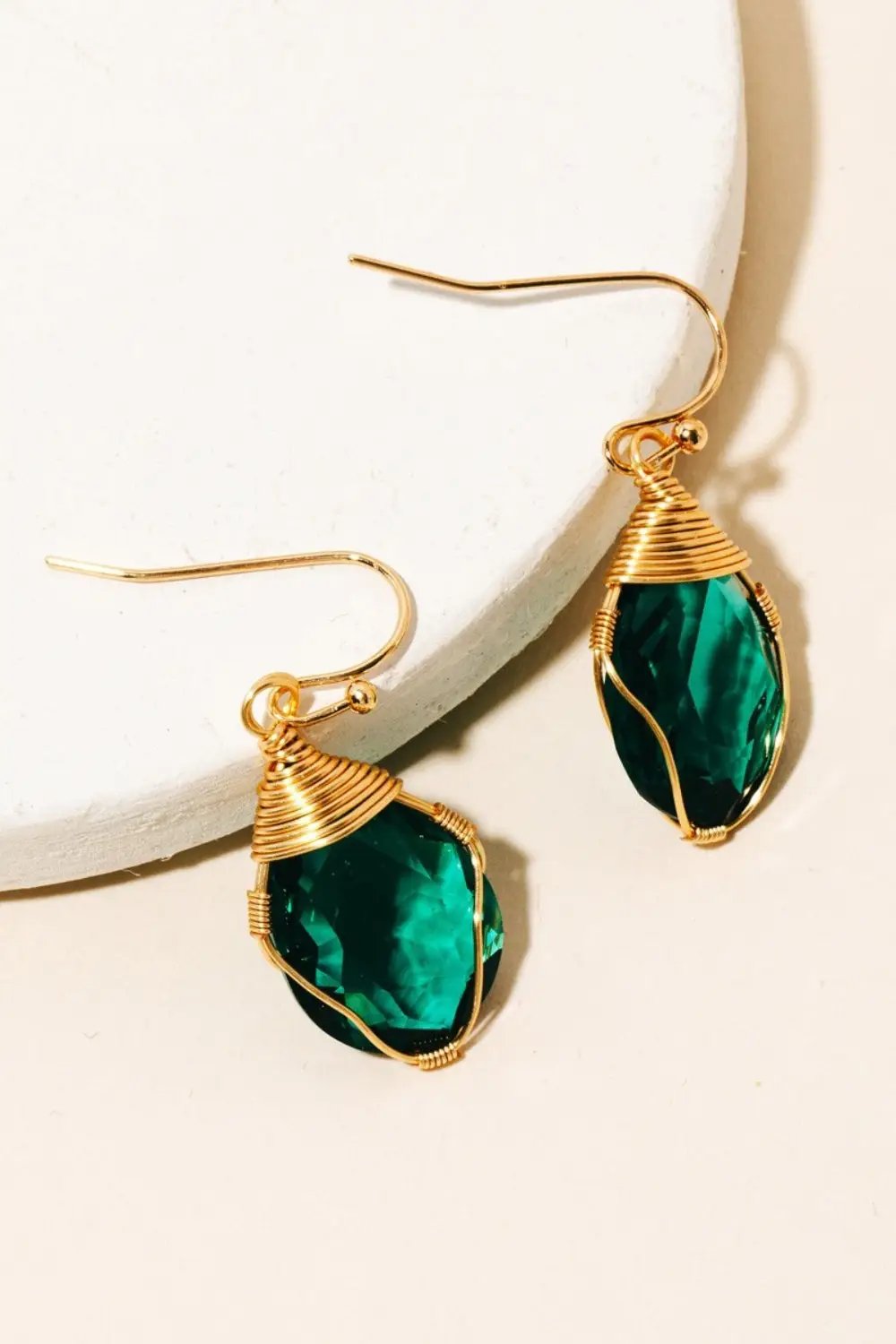 Wire-wrapped Glass Dangle Earrings