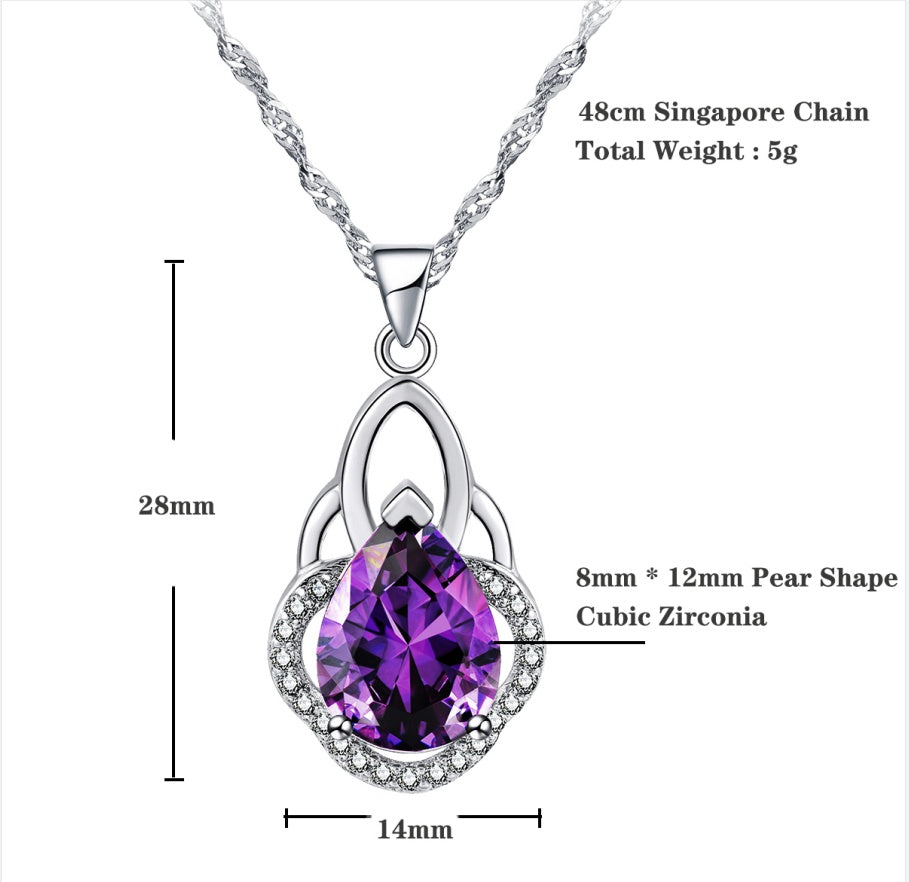 Emma Manor 14k White Gold-Plated Pear Shape Cubic Zirconia Crown Pendant Necklace