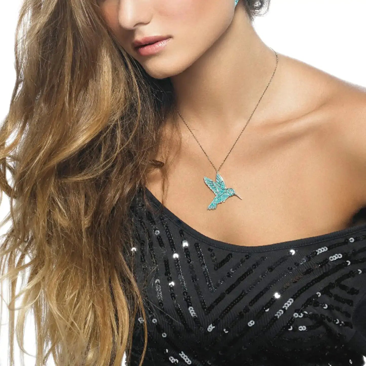 14k Gold Hummingbird Necklace - Multiple Colors Available