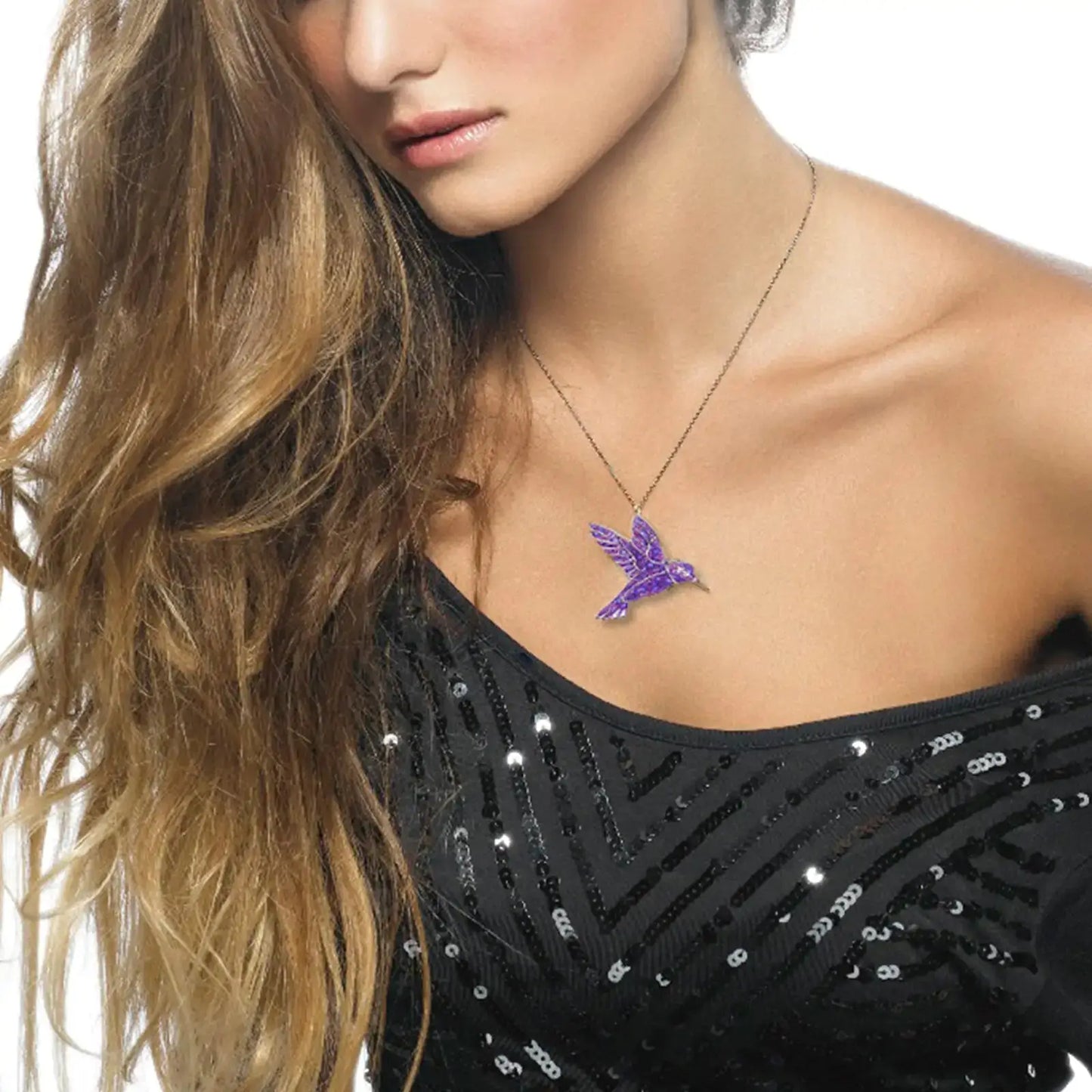 14k Gold Hummingbird Necklace - Multiple Colors Available