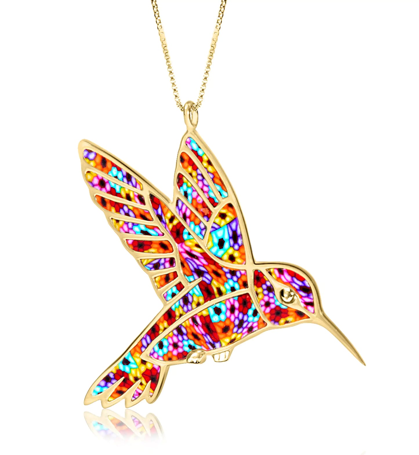 14k Gold Hummingbird Necklace - Multiple Colors Available