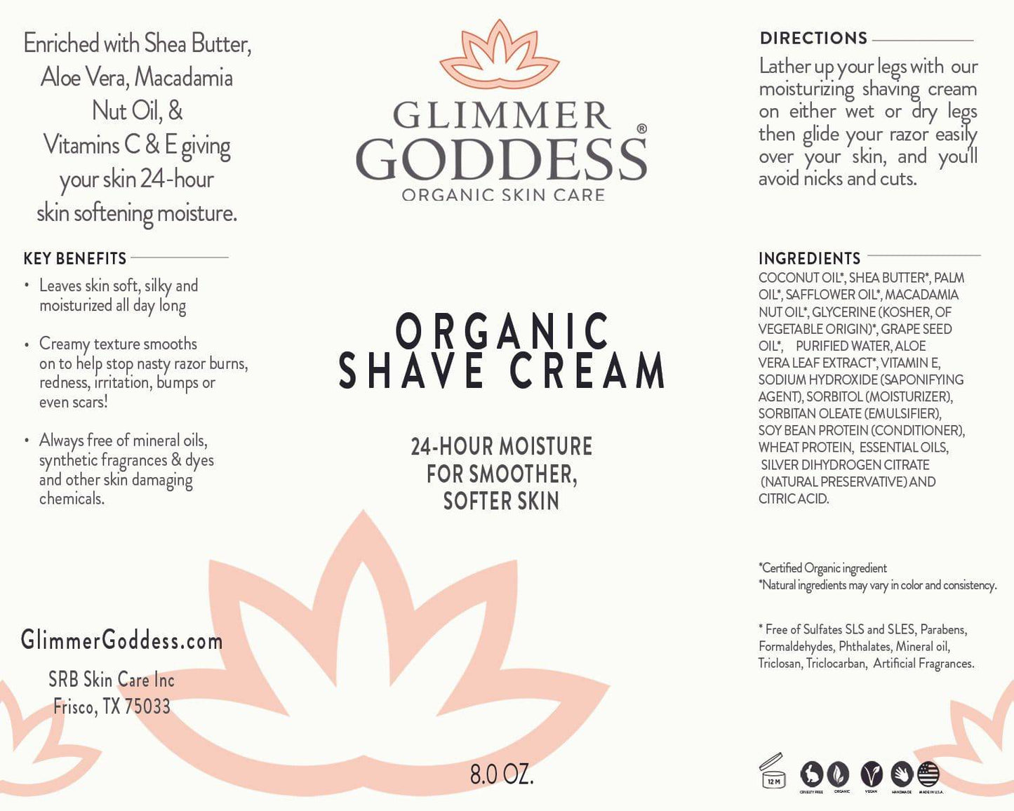 Glimmer Goddess - Organic Shave Cream w/Aloe, Coconut Oil & Shea Butter