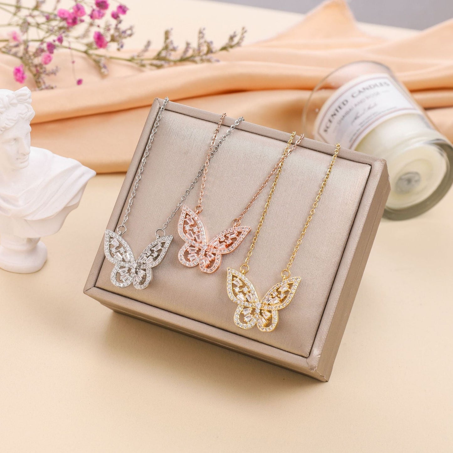 All three necklaces next to each other