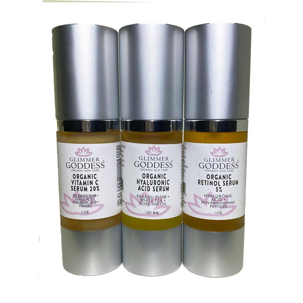 Glimmer Goddess - Organic Firm & Glow Set of 3 Anti-Aging Serums